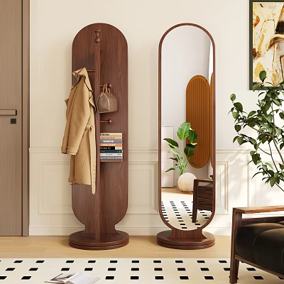 Full Length Floor Mirror in Modern Entryway with Coat Rack Hanging Coat and Green Plants 3d model