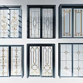 Various Decorative Glass Sliding Doors With Intricate Patterns And Metal Frames 3d model