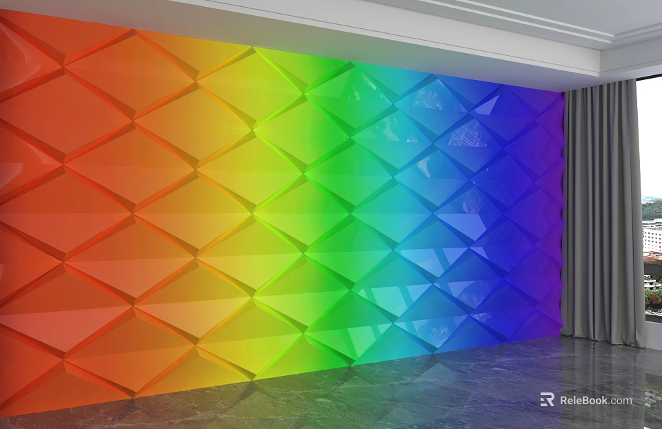 Colorful Diamond Patterned Wall With Glossy Gradient Finish For Interior Decor 3d model