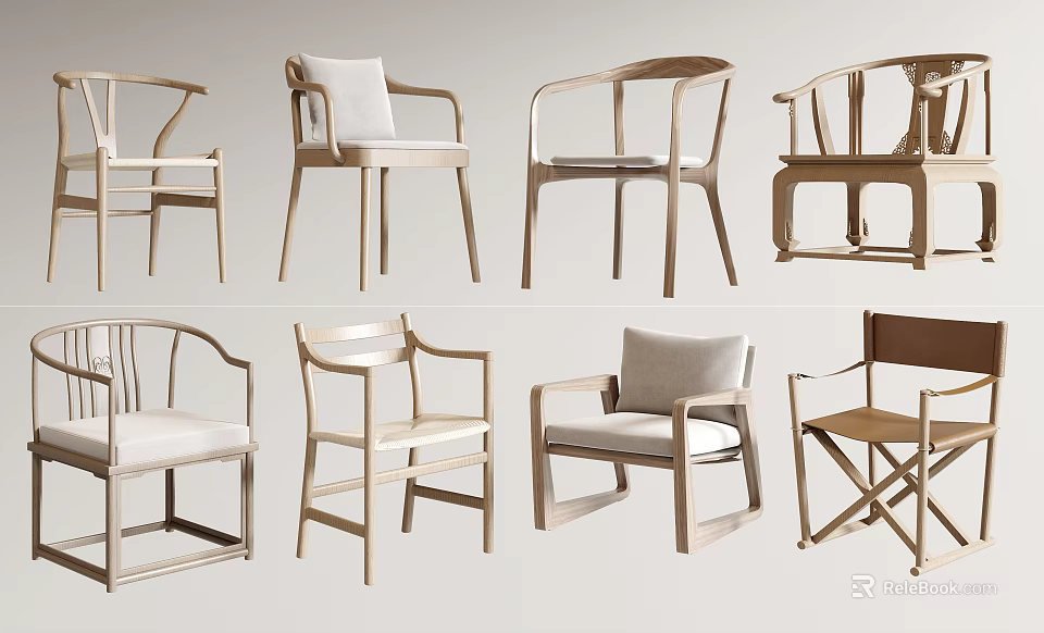 Various Stylish Modern Leisure Chairs With Wooden Frames And Padded Seats 3d model 