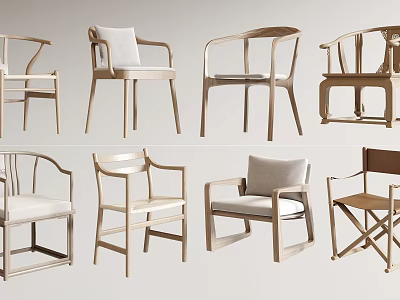 Various Stylish Modern Leisure Chairs With Wooden Frames And Padded Seats 3d model