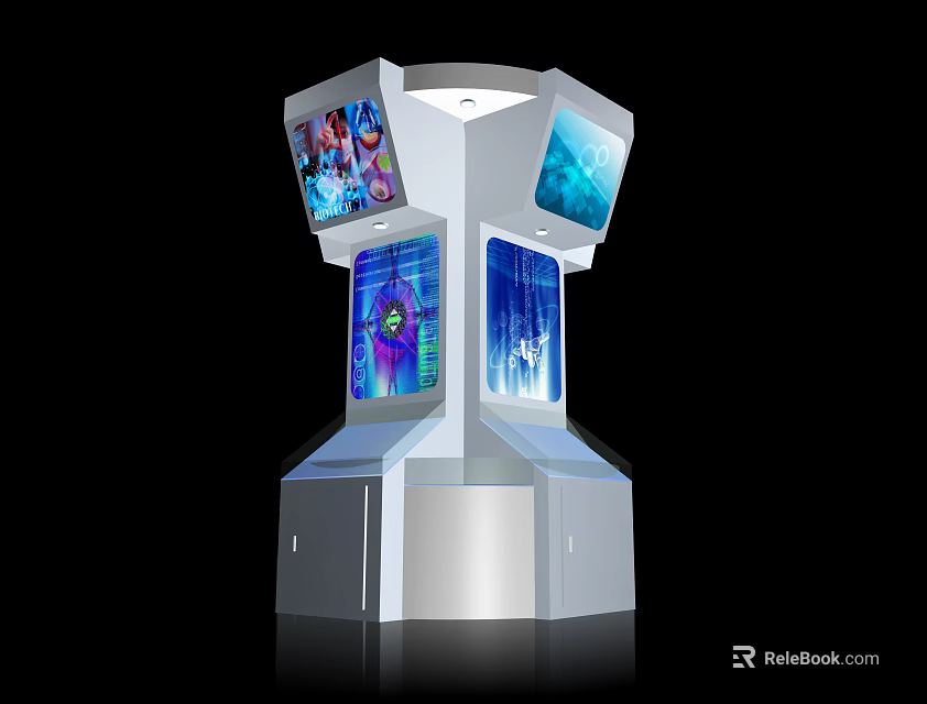 Modern Public Interactive Kiosk With Multiple Digital Display Screens For Information 3d model