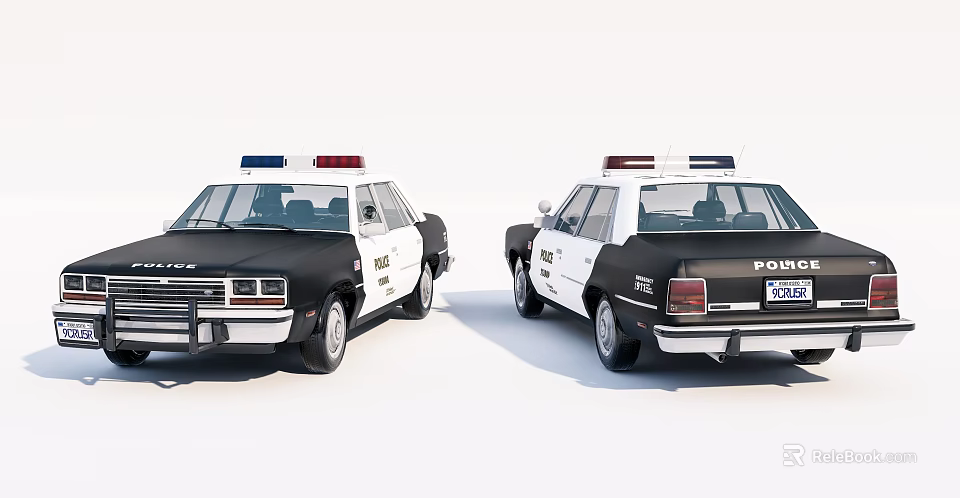 Police Functional Vehicles Displaying Emergency Lights POLICE Branding Front And Rear Views 3d model 