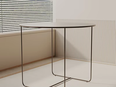 Modern Round Top Side Table With Black Metal Legs Near Window And Neutral Wall 3d model