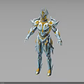 Futuristic Armored Character With Blue And Yellow Exoskeleton Armor Design In Sci Fi Style