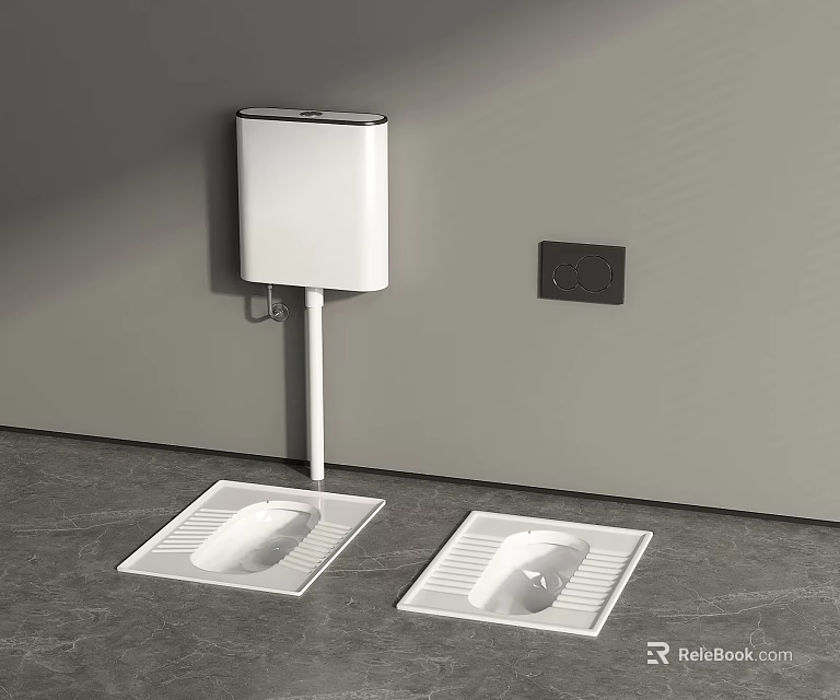Modern Bathroom Squat Toilets With White Water Tank Black Control Panel And Gray Tile Floor 3d model 