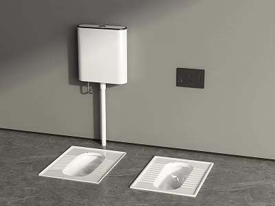 Modern Bathroom Squat Toilets With White Water Tank Black Control Panel And Gray Tile Floor 3d model