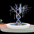 Decorative DNA Structure With Tree Branches Hanging Elements White Base Water And Plants