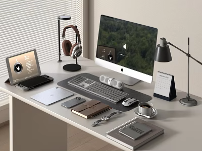 Home Office Desk Setup With Desktop Monitor Tablet Keyboard And Mouse 3d model