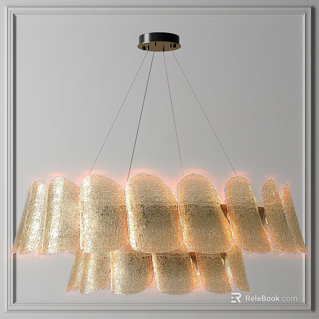 Modern Golden Textured Petal Shaped Hanging Chandelier For Interior Decor 3d model 