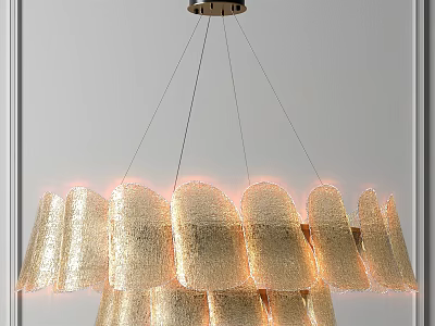 Modern Golden Textured Petal Shaped Hanging Chandelier For Interior Decor 3d model