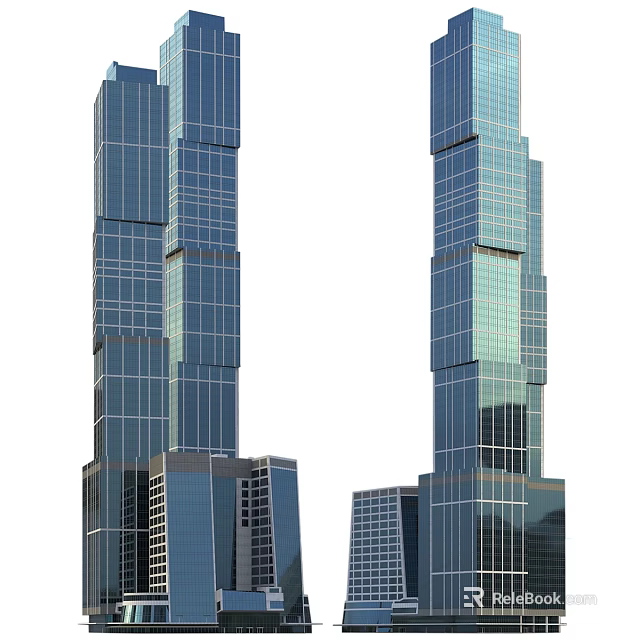 Modern High Rise Twin Skyscrapers With Glass Curtain Walls And Urban Architecture 3d model 