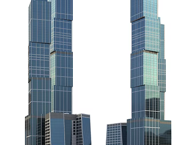 Modern High Rise Twin Skyscrapers With Glass Curtain Walls And Urban Architecture 3d model
