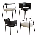 Modern Leisure Chairs With Black Metal Frame And Beige Leather Seat Upholstery