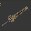 Fantasy Ornate Sword Weapon Design With Red Blade And Silver Intricate Hilt
