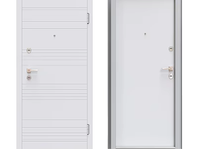 Simple White Hinged Doors With Striped Design Locks Handles And Frames 3d model