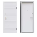 Simple White Hinged Doors With Striped Design Locks Handles And Frames 3d model