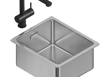 Black Modern Faucet With Stainless Steel Single Bowl Square Kitchen Sink 3d model