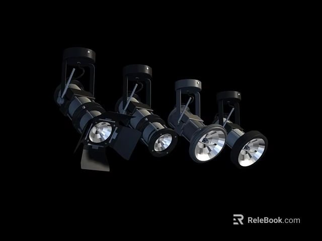 Four Black Adjustable Track Spotlights with Modern Design for Home Interior Lighting 3d model 
