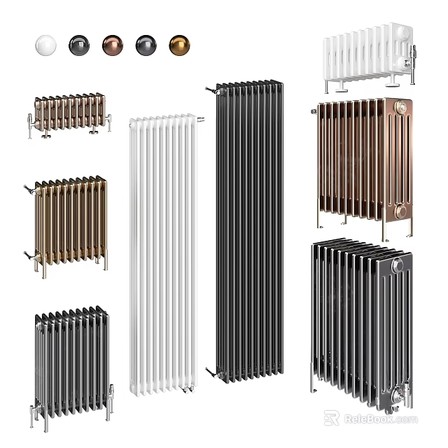 Various Modern Radiators in Different Colors and Styles for Home Heating 3d model 