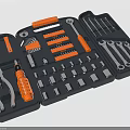 Professional Hardware Tool Set with Wrenches Pliers Screwdrivers Drill Bits in Orange Black Storage Case 3d model