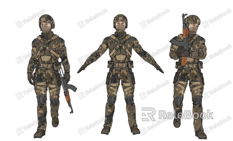 Modern Soldier Camouflage Uniform Soldier Warrior Figure model