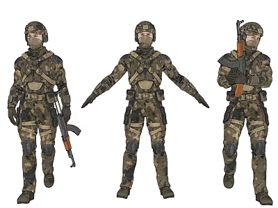Modern Soldier Camouflage Uniform Soldier Warrior Figure 3d model