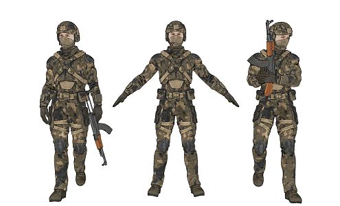 Modern Soldier Camouflage Uniform Soldier Warrior Figure 3d model