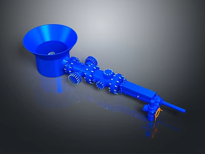 Blue Industrial Mechanical Equipment with Funnel Shaped Top Spiral Structure and Connecting Parts 3d model