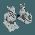 Traditional Stone Lion Sculptures With Ornate Carvings For Outdoor Landscape Decoration