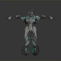 Futuristic Mechanical Robot With White Gray And Teal Accents On Hover Wheels