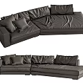 Dark Leather Sectional Sofa With Multiple Cushions And Modern L Shaped Design 3d model
