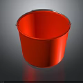 Bright Orange Plastic Bucket With Metal Handle On Dark Background
