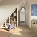 Sunny Kids Room With Purple Toy Dog Bookshelf Blue Decor Sofa Bed And Wooden Floor