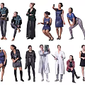 Group Of People In Different Poses With Various Outfits Standing And Sitting
