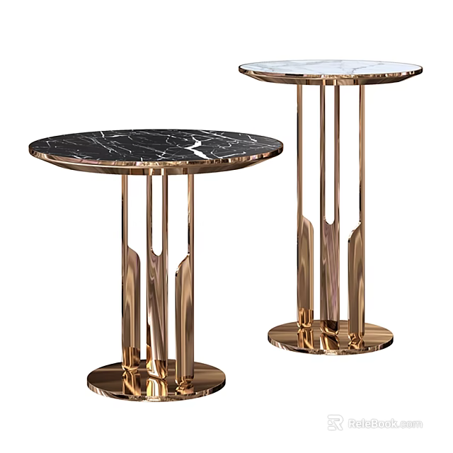 Modern Luxury Side Tables With Round Marble Tops And Gold Metal Legs 3d model 
