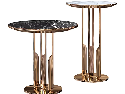 Modern Luxury Side Tables With Round Marble Tops And Gold Metal Legs 3d model