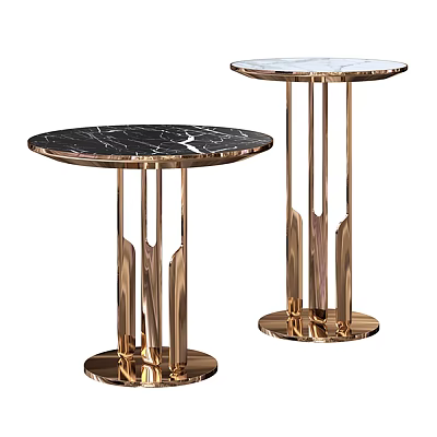 Modern Luxury Side Tables With Round Marble Tops And Gold Metal Legs 3d model