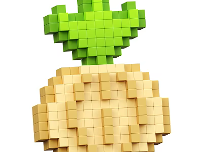 Block Style Pineapple Vegetable in Pixel Art with Green Top and Yellow Cube Body 3d model