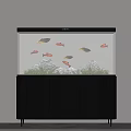 Modern Aquarium Fish Tank With Colorful Fish Aquatic Plants And Rock Decorations On Black Cabinet