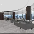 Modern Office Interior Design With Large Windows City View And Gray Sofas 3d model