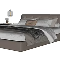 Modern Double Bed Interior Design With Leather Headboard Multiple Pillows And Pendant Light 3d model