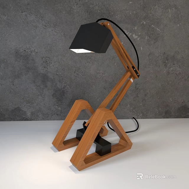 Modern Wooden Desk Lamp With Triangular Base And Black Lampshade For Home Office Lighting 3d model 