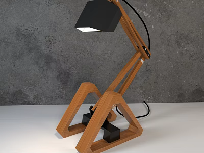Modern Wooden Desk Lamp With Triangular Base And Black Lampshade For Home Office Lighting 3d model