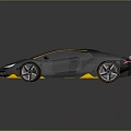 Black Sports Car With Yellow Accents Sleek Design And Large Rear Spoiler