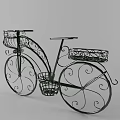 Black Iron Bicycle Shaped Garden Decor With Scrollwork And Flower Baskets 3d model