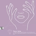 Modern Neon Lamp Design With Glowing Hand And Face Outline For Interior Decoration