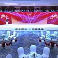 Elegant Banquet Hall Setup For 40th Anniversary With Red Backdrop And Lighting 3d model