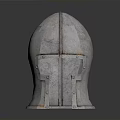 Ancient Metallic Weapon Helmet Featuring Vintage Design Shiny Surface And Reflective Base 3d model