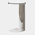 Elegant Beige Fabric Curtain Hanging On Curved Rod For Window Decor